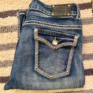 Women’s Boot Cut Jeans with Embellished Pocket - Blue